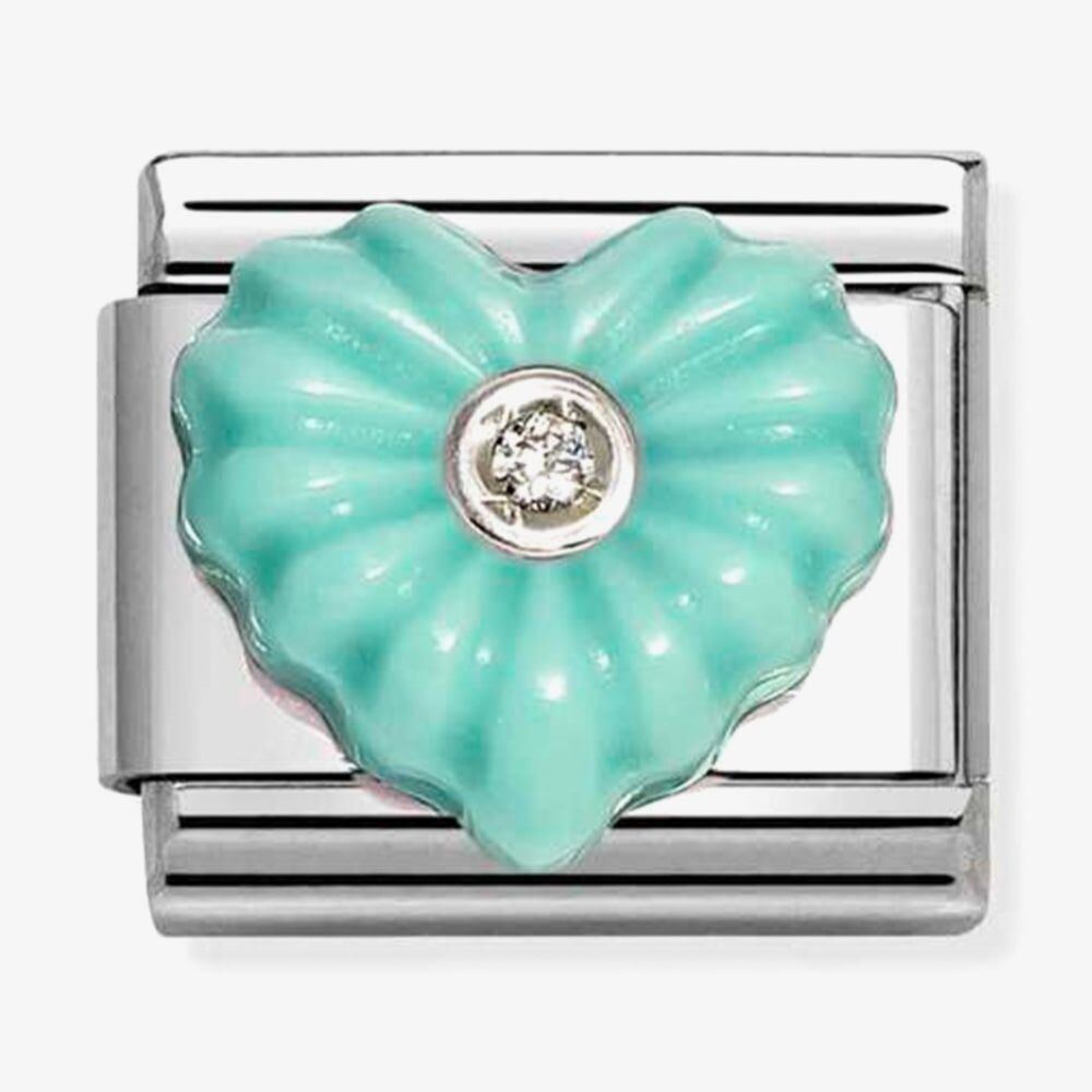 Nomination Italy classic charm in sterling silver and stainless steel featuring a turquoise resin heart with a cz at its centre 