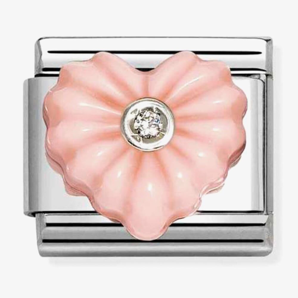 Nomination Italy classic  sterling silver and stainless steel charm featuring a pink resin heart with a cz in its centre