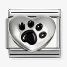 Nomination Classic sterling silver and stainless steel heart charm with a black enamel paw print