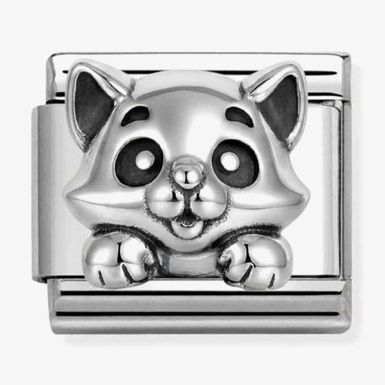 Nomination Italy Classic Composable charm in sterling silver and stainless steel depicting a cat i with an oxidised finish