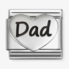 Nomination Italy Classic sterling silver and stainless steel raised heart charm with the word dad in black enamel