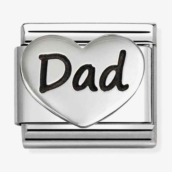 Nomination Italy Classic sterling silver and stainless steel raised heart charm with the word dad in black enamel