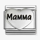 Nomination Italy Classic sterling silver and stainless steel  heart charrm with the word Mamma in black enamel