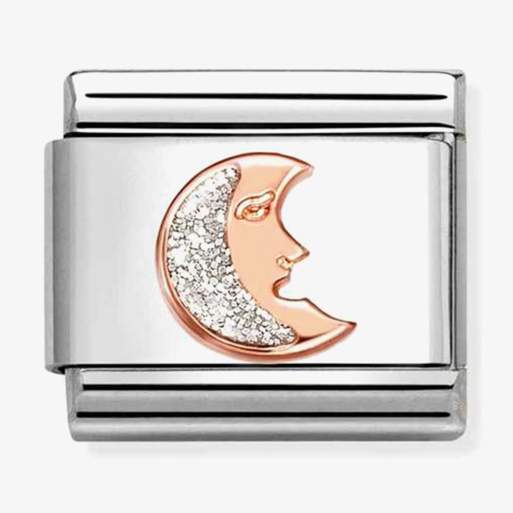 Nomination Italy classic gold charm showing a moon with enamelled glitter detailing