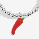Silver-plated joma jewellery beaded bracelet with a red chili pepper charm on a white background