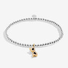 Joma Jewellery Silver beaded bracelet with a gold and black sunglasses pendant on a white background