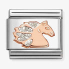 Nomination Italy classic charm in rose gold and enamelled glitter showing a unicorn 