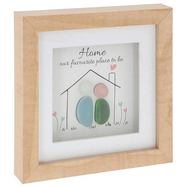 Wooden plaque with glass pebble art and the sentiment. Home our favourite place to be
