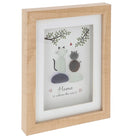 Wooden plaque with glass pebbles in the shape of cats with the sentiment home is where the cat is
