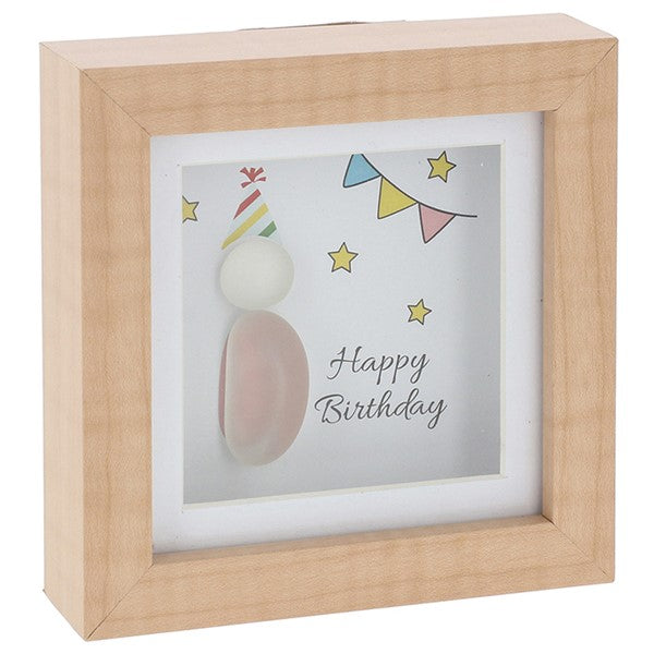 Wooden glass pebble artwork plaque with the sentiment happy birthday