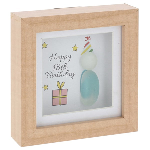 Wooden plaque with pebble glass artwork and the sentiment happy 18th birthday