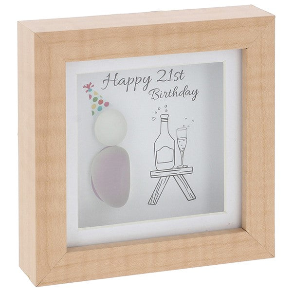 Wooden pebble glass artwork plaque with the sentiment happy 21st birthday