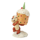 Chip & Dale Figurine holding a Christmas pudding on a white background