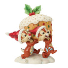 Chip and Dale Christmas Figurine holding Christmas pudding and wearing Santa hats on a white background