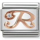 Nomination charm with rose gold letter 'R' and CZ