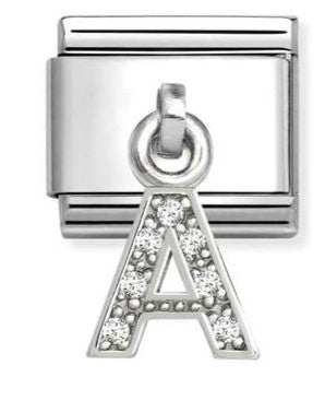 Nomination Italy Sterling Silver charm with letter 'A' and white cubic zirconia stones.