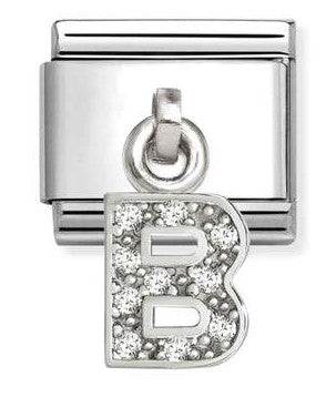 Nomination Italy Sterling Silver charm with letter 'B' and white cubic zirconia stones.