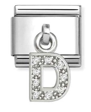 Nomination Italy Sterling Silver charm with letter 'D' and white cubic zirconia gemstones 
