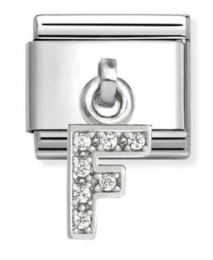 Nomination Italy Sterling Silver charm with letter 'F' and white cubic zirconia gemstones 