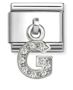 Nomination Italy Sterling Silver charm with letter 'G' and white cubic zirconia gemstones 