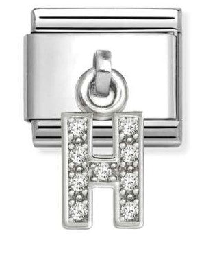 Nomination Italy Sterling Silver charm with letter 'H' and white cubic zirconia gemstones 