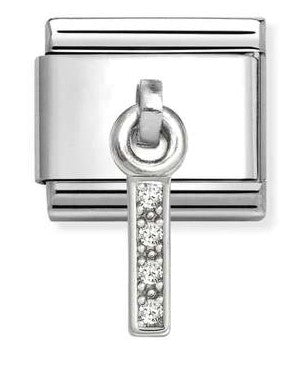 Nomination Italy Sterling Silver charm with letter I’ and white cubic zirconia gemstones 