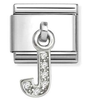 Nomination Italy Sterling Silver charm with letter 'j' design with white cubic zirconia gemstones 