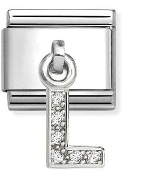Nomination Italy Sterling Silver charm with letter 'L' and white cubic zirconia gemstones 