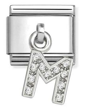 Nomination Italy Sterling Silver charm with letter 'M' and white cubic zirconia gemstones 