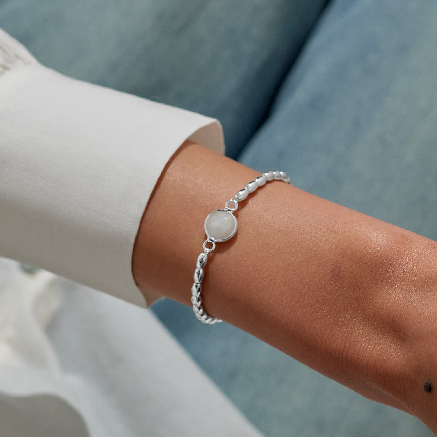 Joma Jewellery Serenity Stones | White Jade | Silver Plated | Bracelet | 17.5cm Stretch
