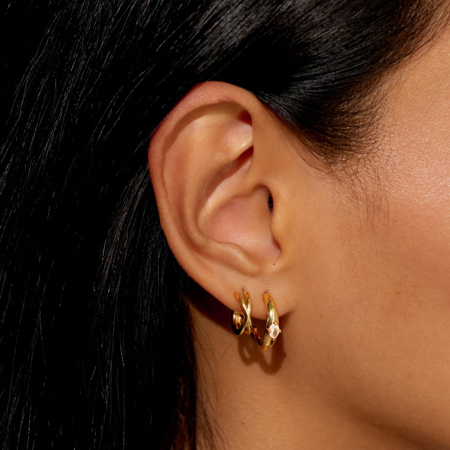 Joma Jewellery Soul Shine Stack | Crossover | Gold Plated | Set Of 2 Hoop Earrings