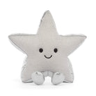 Jellycat amuseable star-shaped plush toy with a smiling embroidered face and small feet, photographed against a clean white background.
