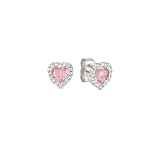 nomination Italy Heart-shaped earrings with pink centers on a white background