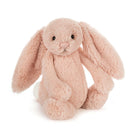 A plush stuffed Jellycat Bashful bunny in a soft blush pink color, sitting upright against a clean white background.