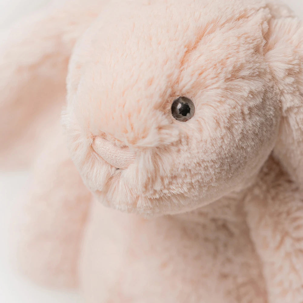 Close-up of a Jellycat bashful blush bunny plush toy with a blurred background