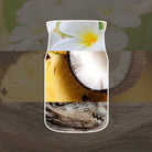 Visual fragrance note image with a design of a pineapple, coconut, and flower on a textured background