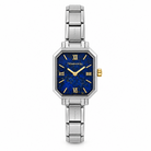 Silver Nomination Watch composable with a blue face and gold dials on a white background
