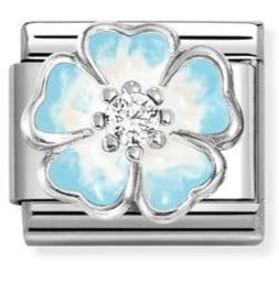 Nomination Italy Blue Enamel Flower with a cubic zirconia in the centre on a silver link