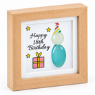 Happy 18th Birthday wooden pebble plaque, elevated front view