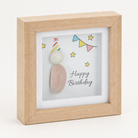 Happy Birthday mini wooden pebble plaque from above