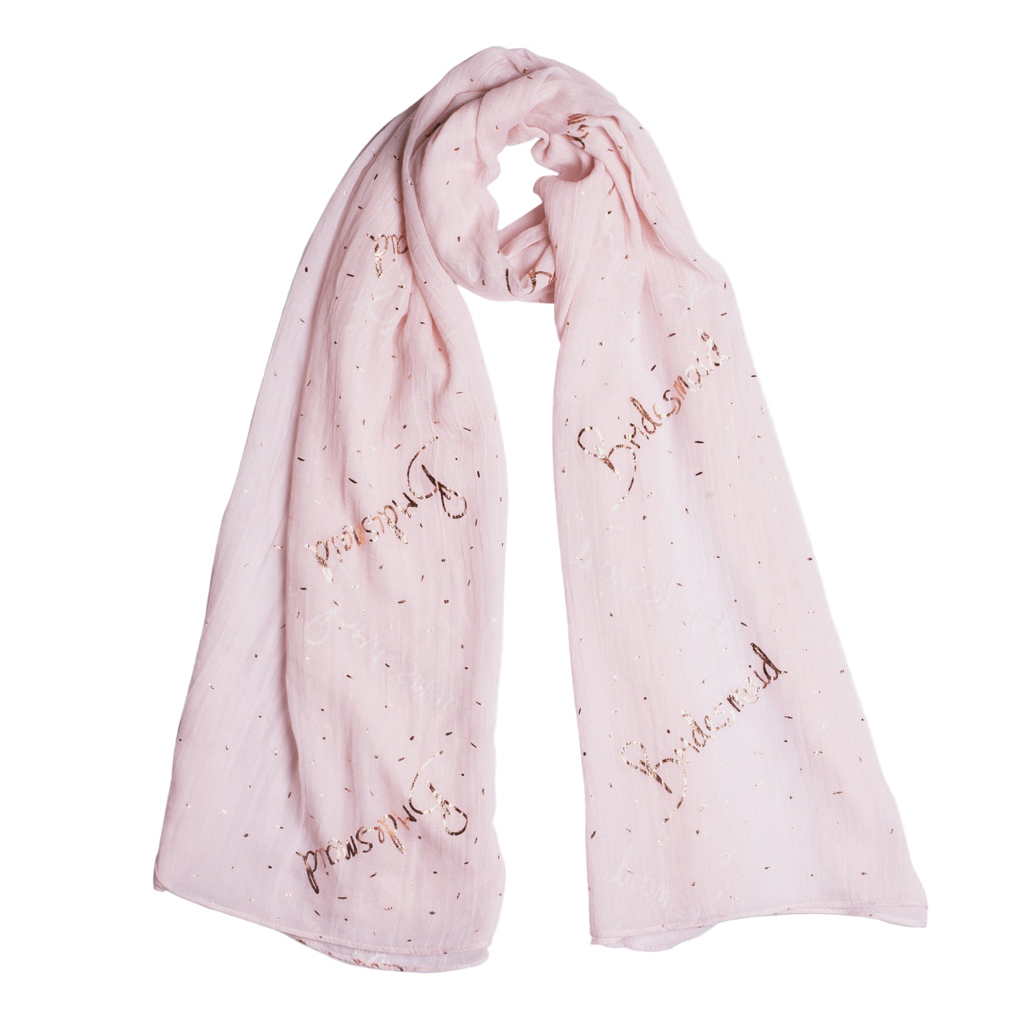 Pink bridesmaid scarf with gold text