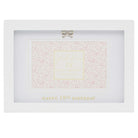 White photo frame with 'Happy 18th Birthday' text and decorative bow  elements on a white background