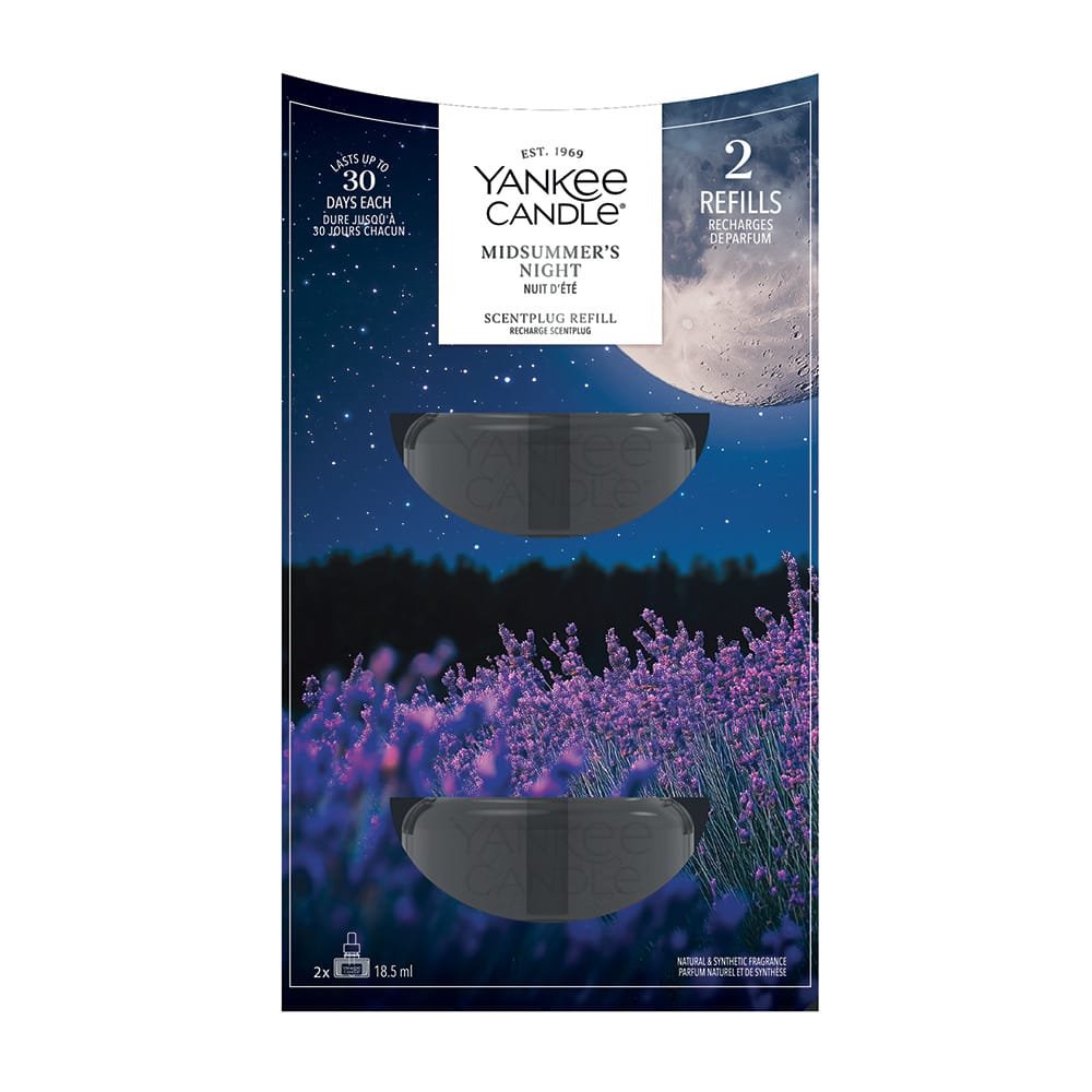 Yankee CandleNidsummers Night scents plug refills packaging with lavender design