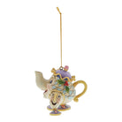 A decorative hanging ornament featuring the characters Mrs Potts and Chip from Beauty and the Beast, designed by Jim Shore for Disney Traditions.