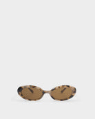 Sunglasses with tortoiseshell frame and brown lenses on a white background