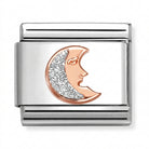 Nomination Italy classic 9k rose gold charm showing a moon with enamelled glitter detailing. 