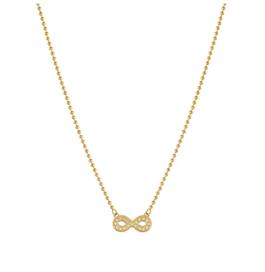 nomination Italy Gold coloured infinity necklace on a white background. From the Soffio A'more collection.