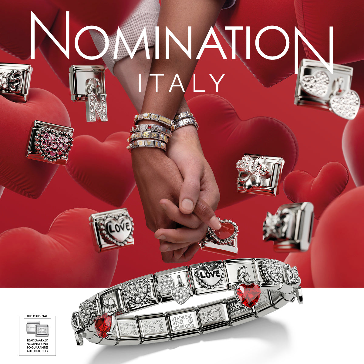 Image showing Nomination Italy composable bracelet featuring various love heart charms