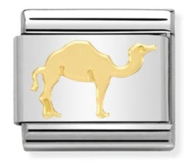 Silver nomination charm link with 18k gold camel symbol. 
