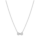 Silver infinity necklace with clear stones on a white background. From Nomination Italy Soffio A'more collection 